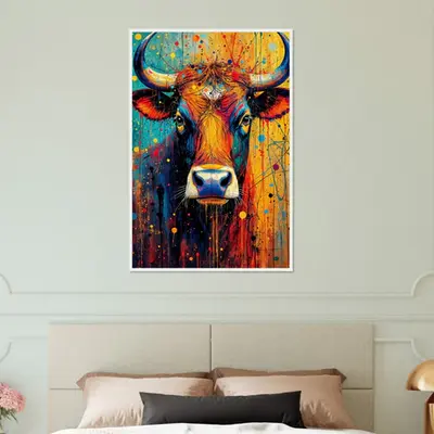 Aura of the Wild - Colorful Bull Art on Matte Paper