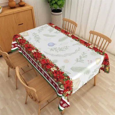 Christmas Poinsettia Flower Holly Party Tablecloth - Aperturee