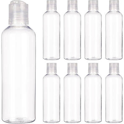 BENECREAT 8 pack 200ml(6.7 OZ) Empty PET Plastic Portable travel Bottle with disc cap for Shampoo