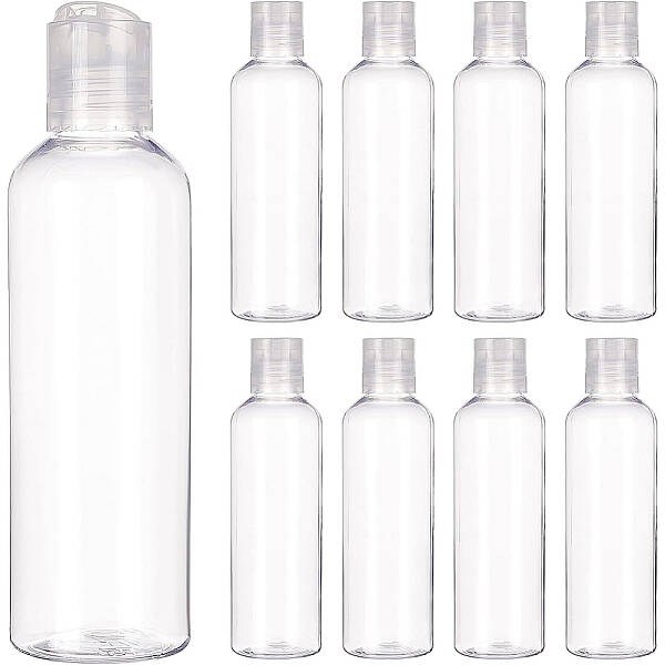 BENECREAT 8 pack 200ml(6.7 OZ) Empty PET Plastic Portable travel Bottle with disc cap for Shampoo