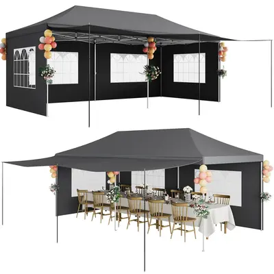 Garvee 10x20 Pop Up Canopy Tent Heavy Duty Waterproof with Roller Bag, Thickened Legs, 6 Sidewalls, Sandbags, Adjustable Heig...
