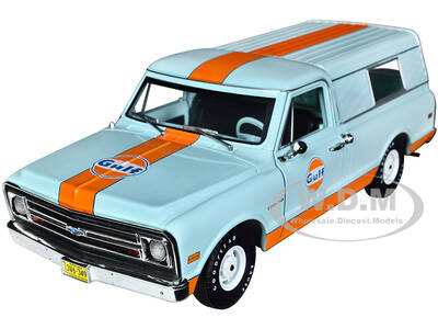 1968 Chevrolet C-10 Pickup Truck Light Blue with Orange Stripes with Camper Shell \