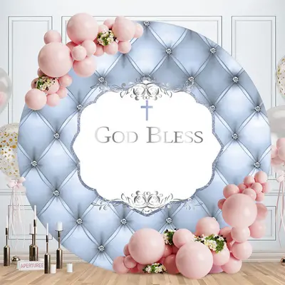 Aperturee Silver God Bless Round Baby Shower Backdrops