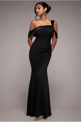 Goddiva One Shoulder Satin Band Maxi Dress - Black