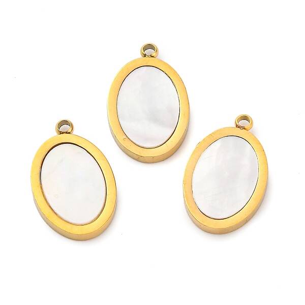 Ion Plating(IP) 304 Stainless Steel Pave Natural Shell Pendants