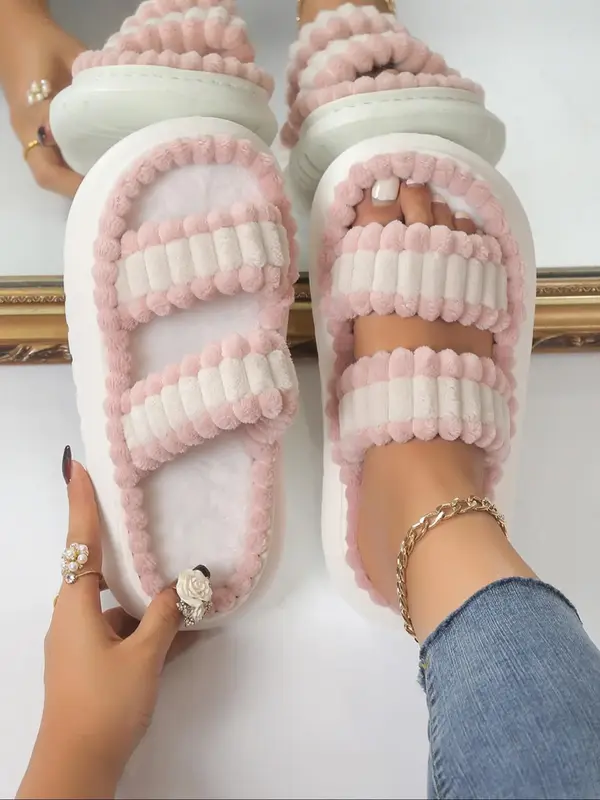 Women's Contrast Binding Design Soft Platform Slippers, 1 Pair Casual Comfortable Home Slippers for Fall & Winter, Matching W...