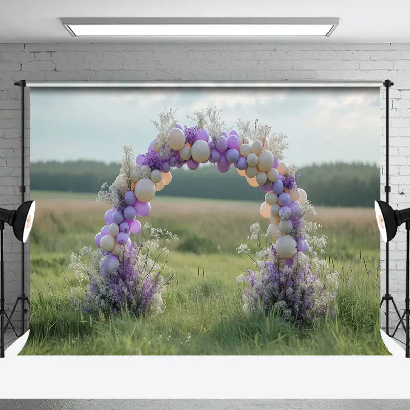 Bokeh Field Arch Balloons Floral Wedding Backdrop