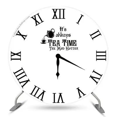 Aperturee Black White Tea Time Round Clock Backdrop Cover | Circle Background For Party | Circular Birthday Backdrop Cover | ...