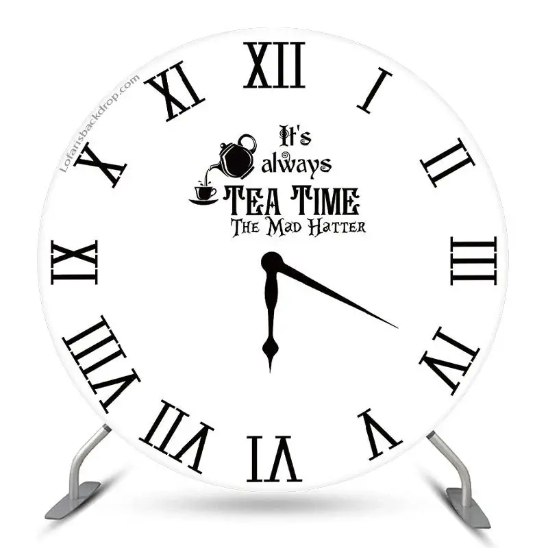 Aperturee Black White Tea Time Round Clock Backdrop Cover | Circle Background For Party | Circular Birthday Backdrop Cover | ...