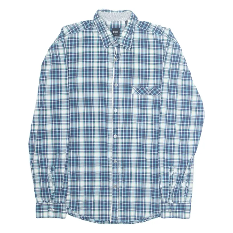 HUGO BOSS Slim Fit Mens Shirt Blue Plaid Long Sleeve M