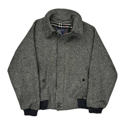Herringbone Pattern Burberry Checked Jacket - XL Grey Wool