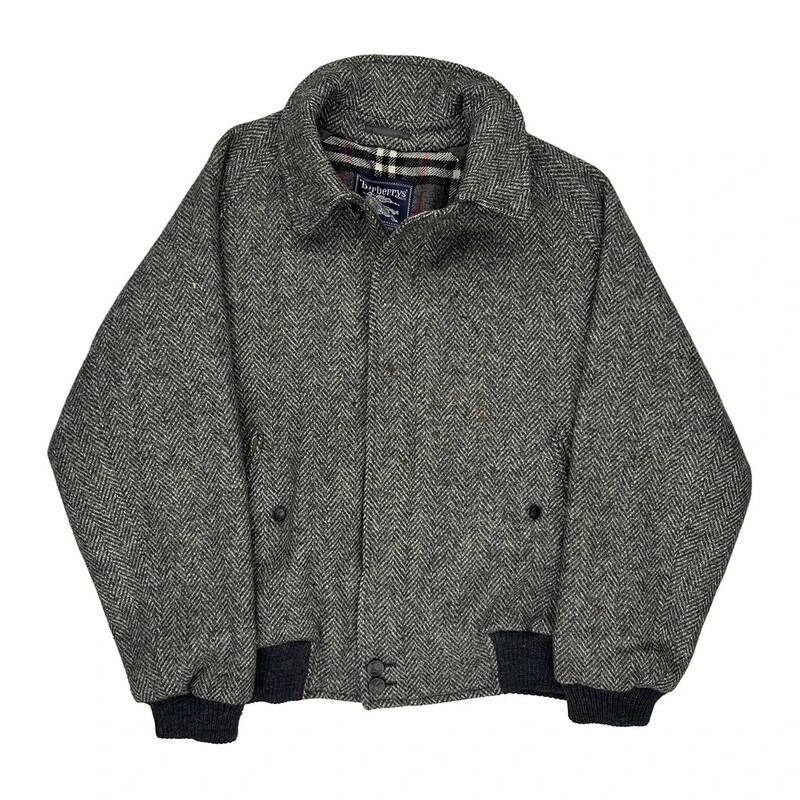 Herringbone Pattern Burberry Checked Jacket - XL Grey Wool