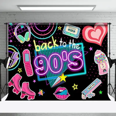 Black Disco Musical Back To The 90s Party Backdrop - Aperturee