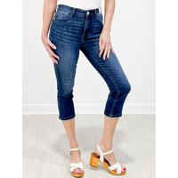 Judy Blue DEJA VU Mid-Rise Dark Wash Skinny Capri with Side Slit