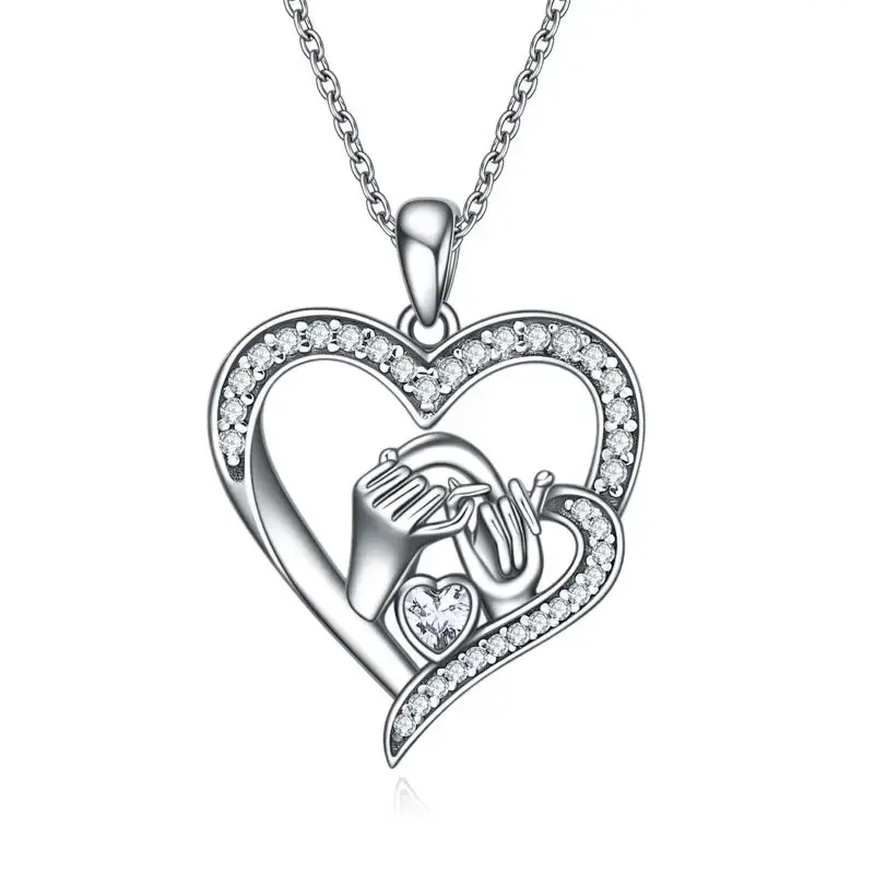 Sterling Silver Heart & Pinky Promise Pendant Necklace
