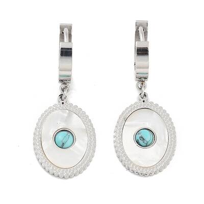 Oval 304 Stainless Steel Synthetic Turquoise Dangle Earrings