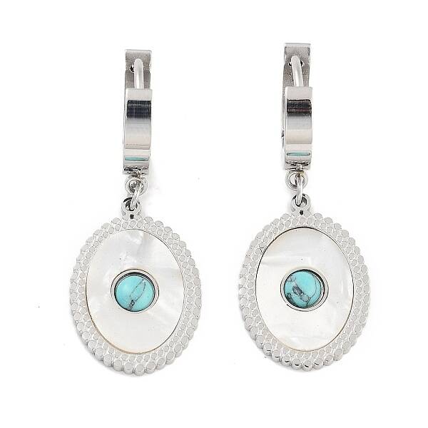 Oval 304 Stainless Steel Synthetic Turquoise Dangle Earrings