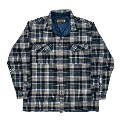Pine Grove Checked Flannel Shirt - Large Blue Wool Blend