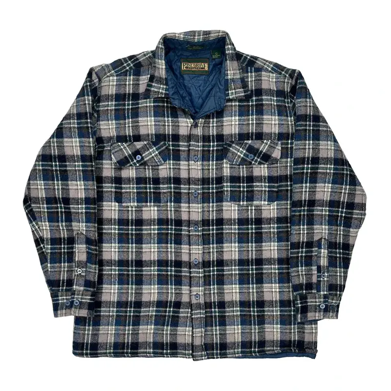 Pine Grove Checked Flannel Shirt - Large Blue Wool Blend