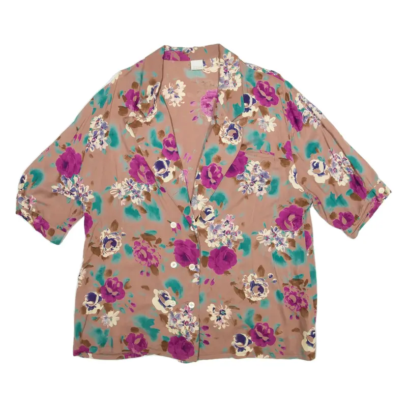 Shirt Brown Floral Short Sleeve Womens UK 18