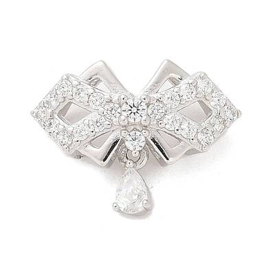 925 Sterling Silver Clear Cubic Zirconia Bowknot with Teardrop Multi-Strand Links