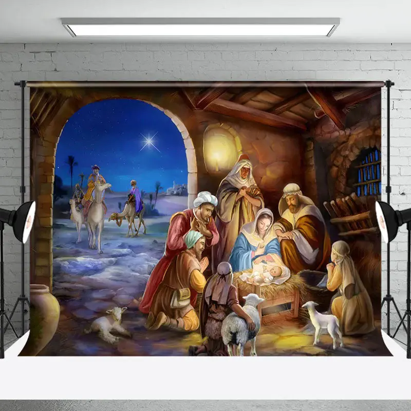 Aperturee Starry Night Celebrates Nativity Christmas Backdrop - Aperturee