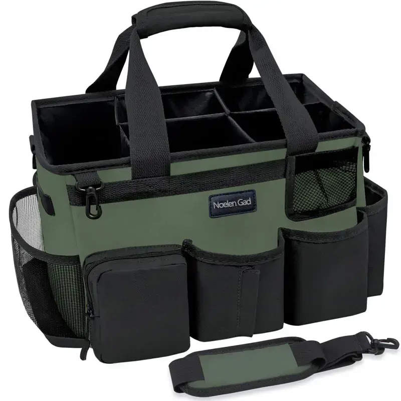 Green wearable cleaning bag with handle and shoulder strap for butler sink and car cleaning tool organizer Housekeeping House...