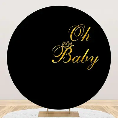 Round Black Gold Oh Baby Boy Gender Reveal Backdrop - Aperturee