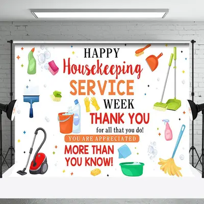 White Tools Thank You Housekeeping Service Backdrop