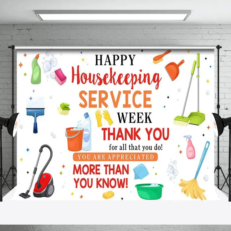 White Tools Thank You Housekeeping Service Backdrop