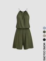 Women's Solid Color Romper, Casual Comfy Sleeveless Romper for Summer, Fashion Women's Clothing for Daily Wear,  Rompers for ...