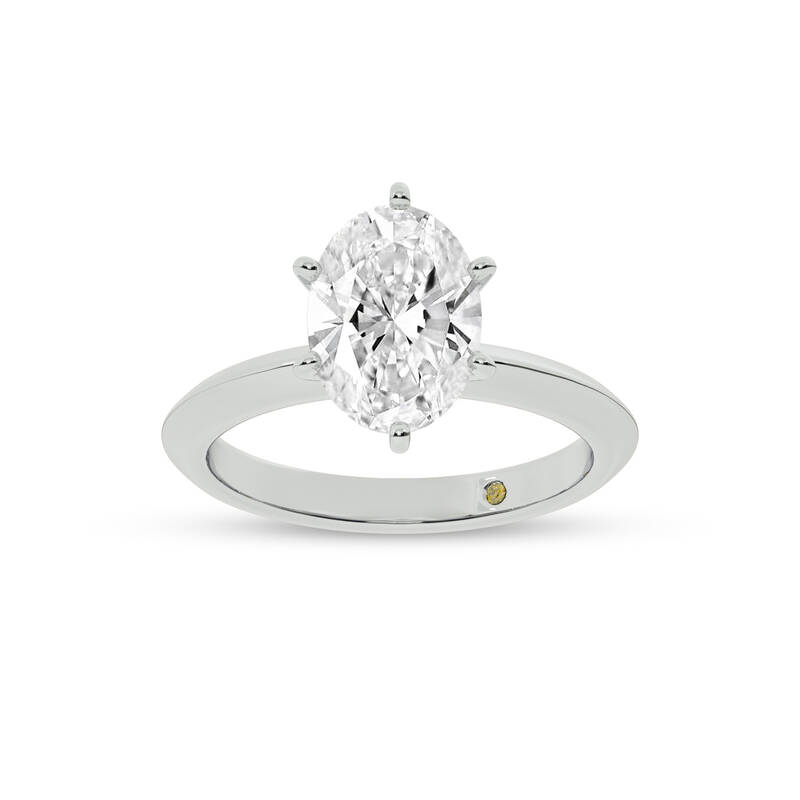 Prism Knife Edged Six Prong Oval Lab Grown Solitaire Diamond Ring | 18K White Gold 2 CT. TW.