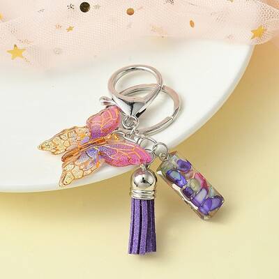 Resin Letter & Acrylic Butterfly Charms Keychain