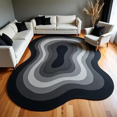 Unusual Line Print Decorative Carpet, High-Quality Foldable Anti-Slip Fleece Rug, Easy Care Large Area Floor Mat for Living R...