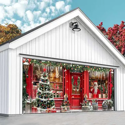 Aperturee Festive Red Christmas Santa Store Garage Door Banner