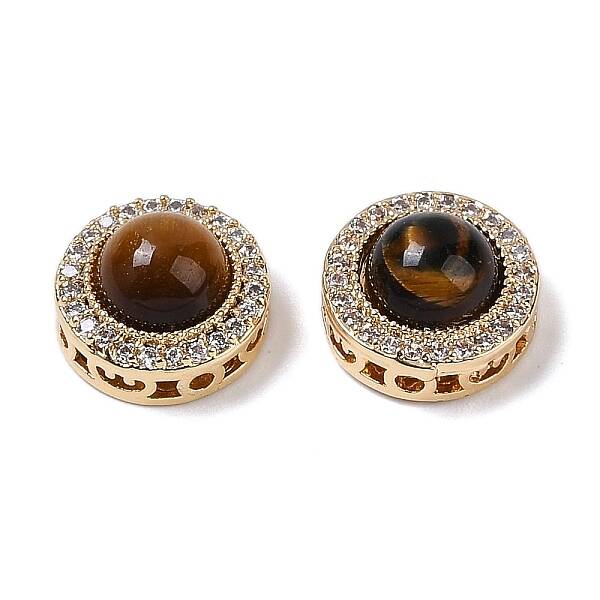Brass with Cubic Zirconia and Tiger-Eye Flat Round Multi-Strand Links