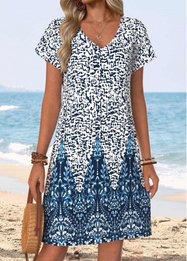 Modlily Multi Color African Tribal Print Short Tummy Coverage Dress - M