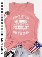 Women's Letter Print Round Neck Tank Top, Casual Sleeveless Top for Summer, Ladies Clothes for Daily Wear, Clothing