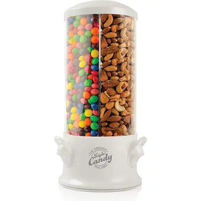Handy Gourmet Original Triple Machine-Fun Candy & Nut Dispenser New & Improved Pearl White Standard Viral Candy Machine Conta...