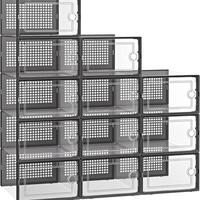 24-Pack Clear Stackable Shoe Storage Boxes – Fits US Size 11/12, Durable Plastic Organizers with Ventilation, Black/White O...