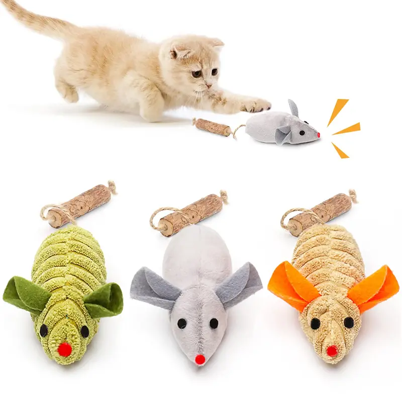 Potaroma 3Pcs Squeak Mice Cat Toys, Interactive Catnip Silvervine Animals Toys for Indoor Kittens, Dental Matatabi Cat Nip Ch...