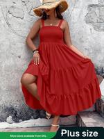 【 Plus Size】 Women's Solid Cami Dress, Vintage Girly Clothes, Elegant Bohemian Sleeveless Ruffle Hem High Waist A-line Dr...