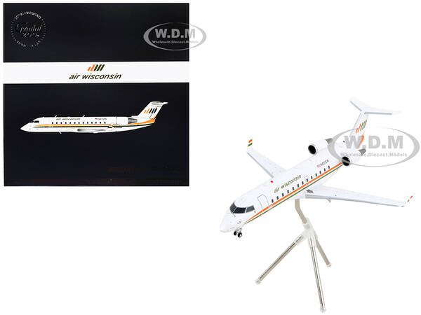 Bombardier CRJ200 Commercial Aircraft Air Wisconsin White with Orange and Green Stripes Gemini 200 Series 1/200 Diecast Model...