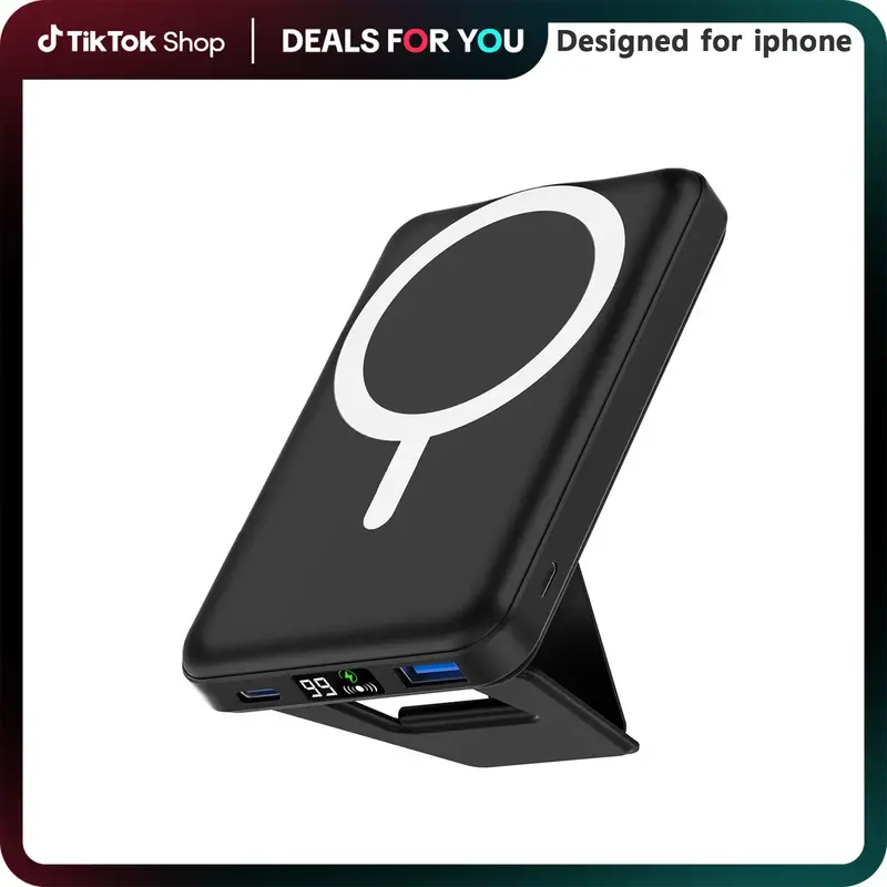 Podoru for MagSafe Freestanding Wireless Charger, 10000mAh Foldable Power Bank Fast Magnetic Battery Pack &USB-C Cable for iP...