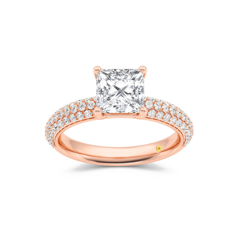 Delos Triple Row Pavé Set Princess Cut Lab Grown Diamond Engagement Ring | 14K Rose Gold 4 1/4 CT. TW.
