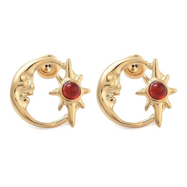 304 Stainless Steel Moon Stud Earrings