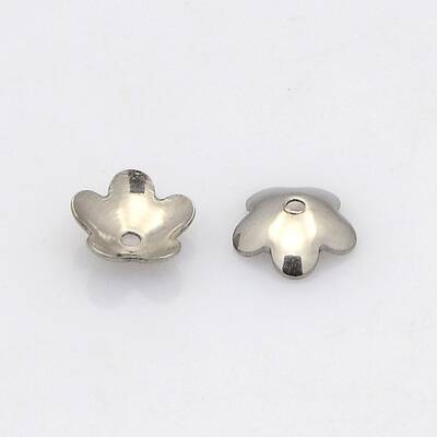 Tarnish Resistant 5-Petal 201 Stainless Steel Flower Bead Caps