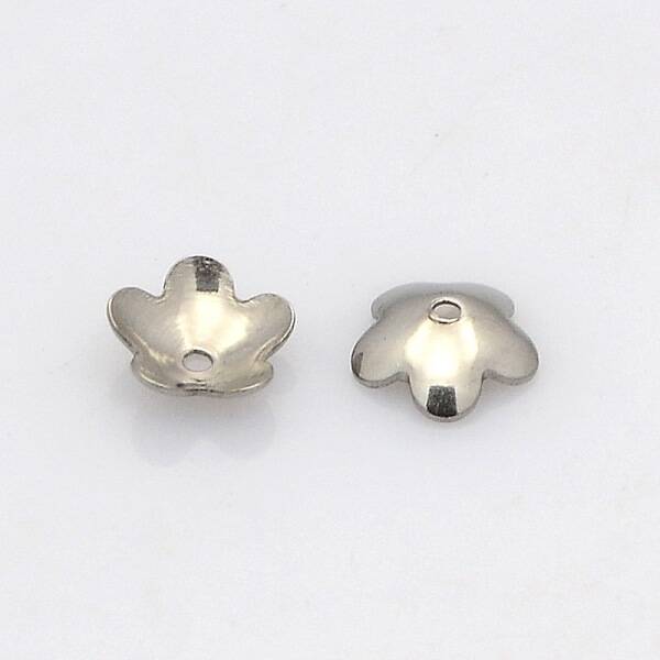 Tarnish Resistant 5-Petal 201 Stainless Steel Flower Bead Caps
