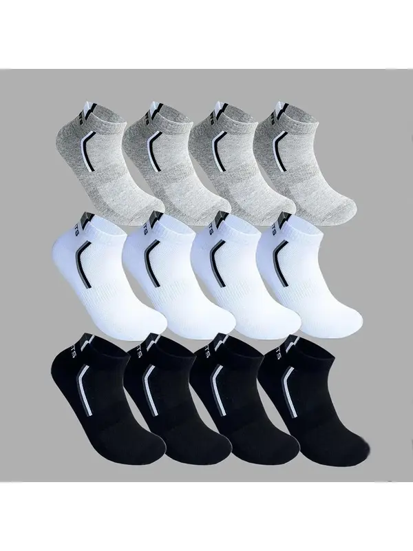 Women's Striped & Letter Print Ankle Socks, Absorb Sweat Knit Low Cut Socks for Men, Casual Comfy Breathable Anklet, Multi-pa...