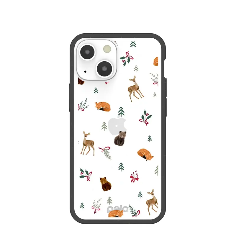Clear Winter Woodland iPhone 13 Mini Case With Black Ridge